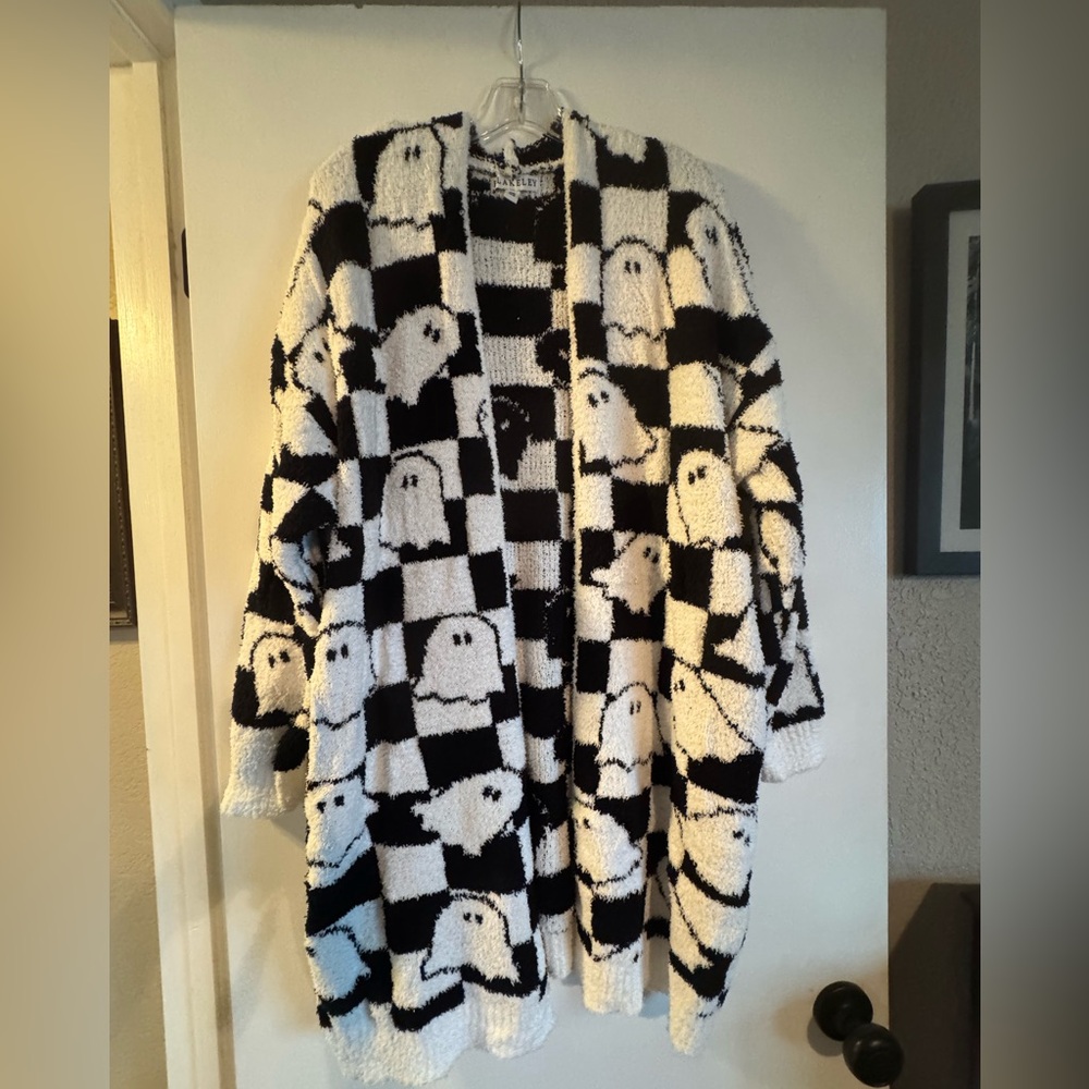 New in Bag Blakeley Black and White Ghost Checkerd Pattern Cardigan